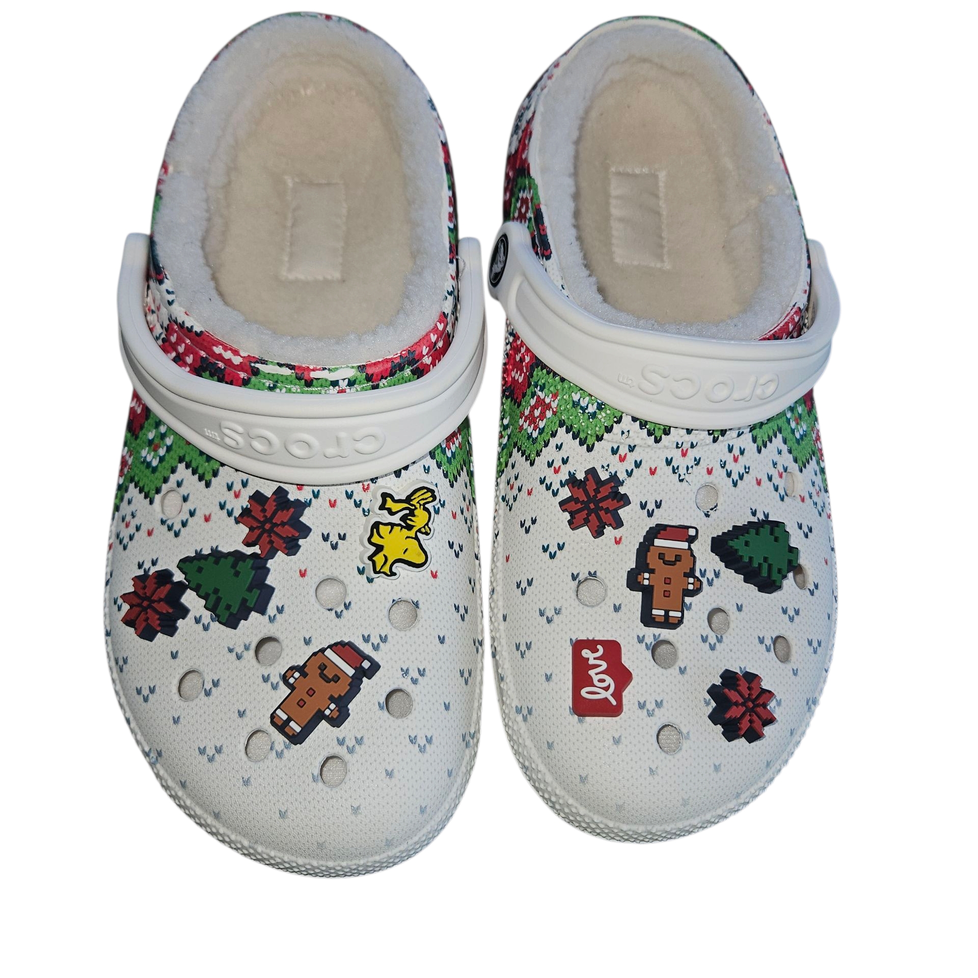 Crocs White Festive Clogs With Red And Green Accents
